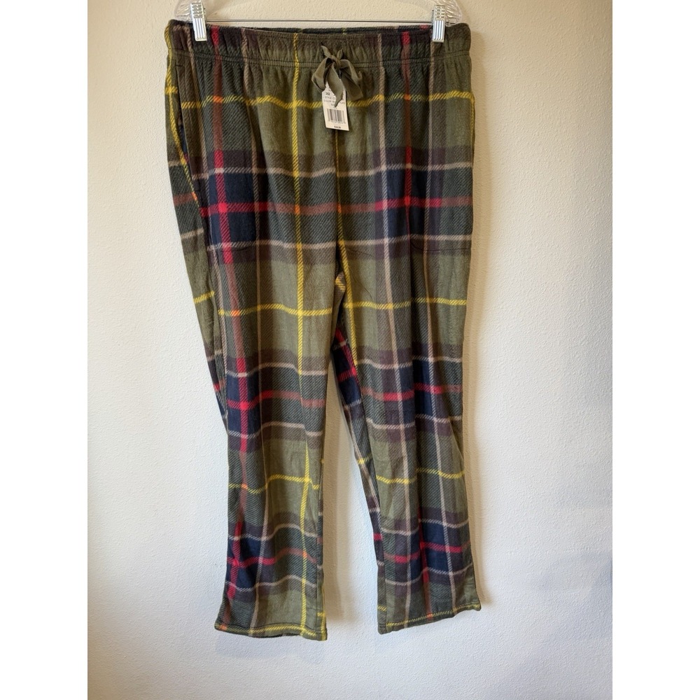 NWT Cuddl Duds Pajama Lounge Bottoms Cozy Soft Plaid Green And Yellow Size XL